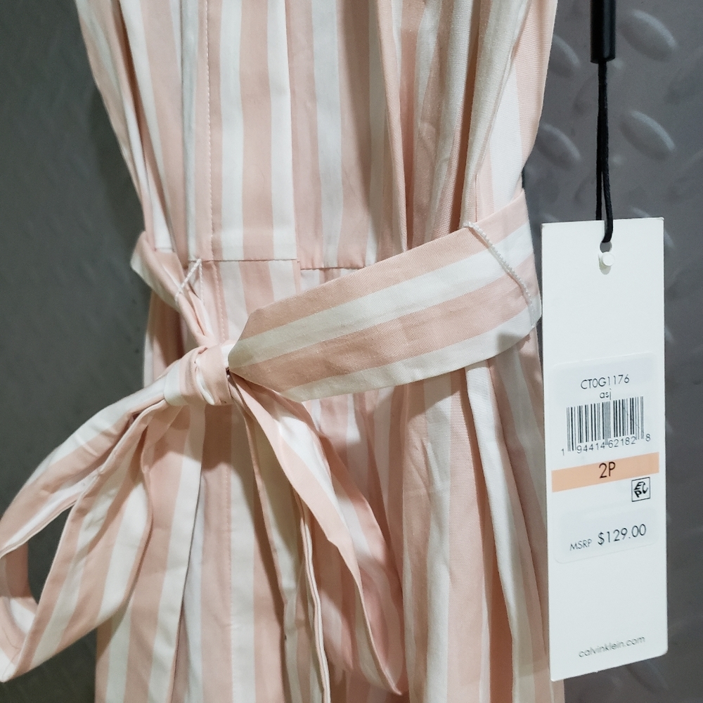 NWT CALVIN KLEIN cream/white striped shirt cotton dress (2) - Picture 6 of 15